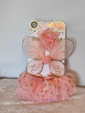 Little Me 3Pcs Tutu set wings & headband costume Pink Tiny Stars Photo Ops